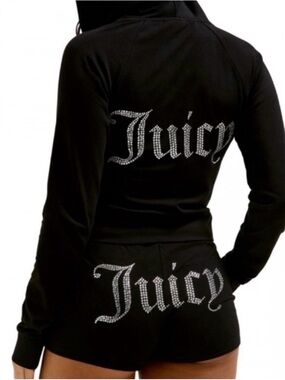 Juicy couture  XL black velour tracksuit set full zip up hoodie jacket & shorts